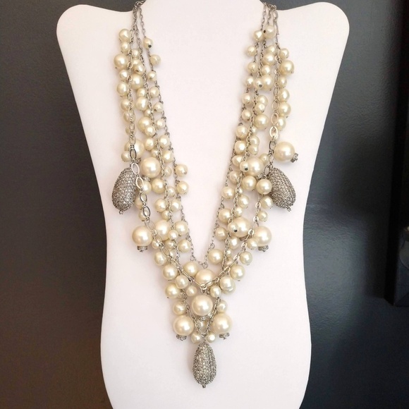 Layered Faux Pearl And Crystal Pave Necklace